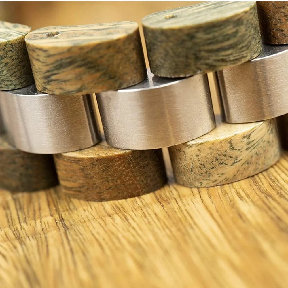 Mens GREEN Wood & Stainless Steel Combined Wooden bracelet *NEW* ARRIVES NEW
